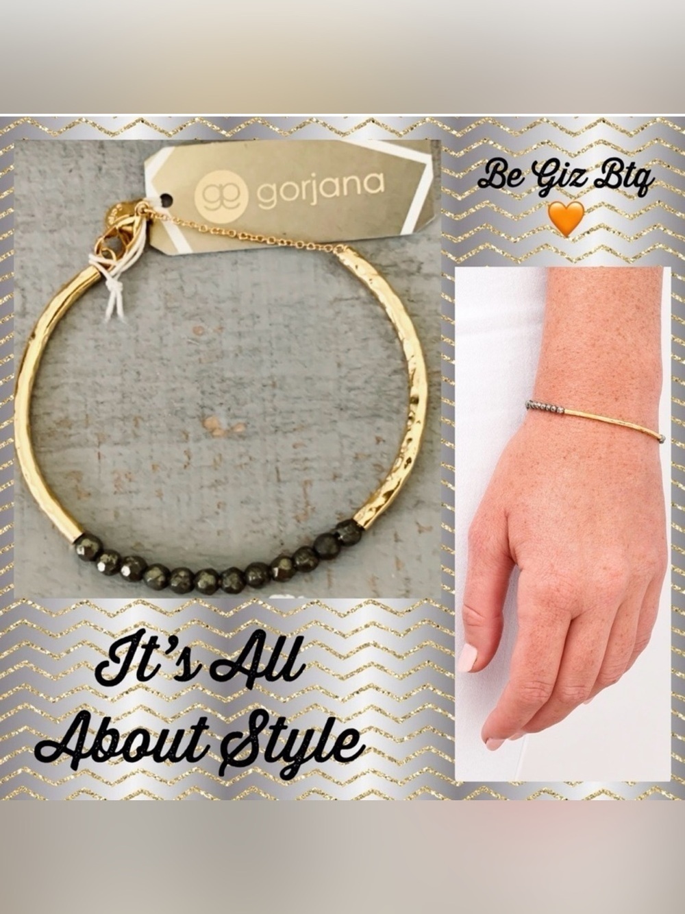 🆕 Gorjana Power Gemstone Cuff Bracelet Gold and Pyrite